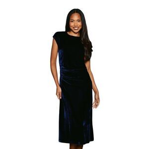 Principles Womens/Ladies Velvet Ruched Waist Midi Dress / Indigo